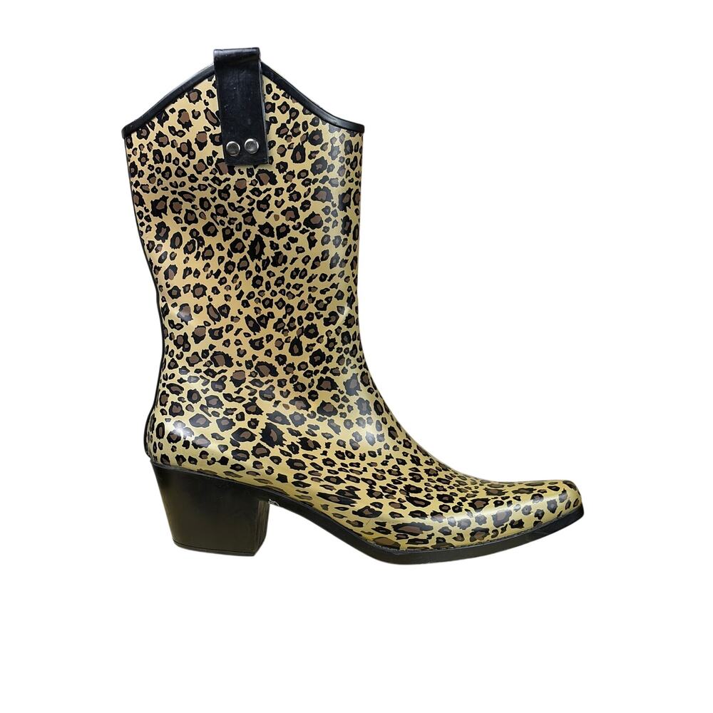Capelli New York Leopard Rubber Cowboy Rain Boots Womens Size 10 Western